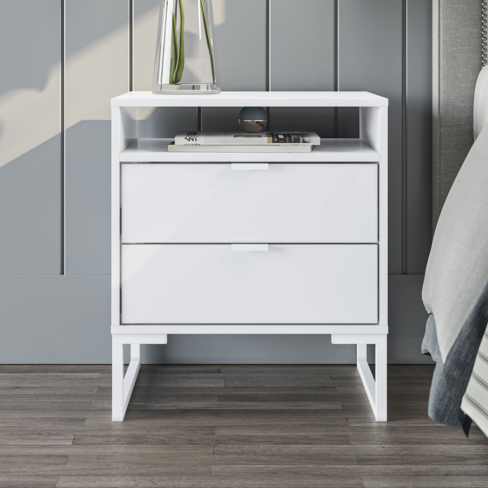 Latitude Run® Jolynne 2-Drawer Nightstand with Storage Niche Latitude Run® Jolynne 2-Drawer Nightstand with Storage Niche